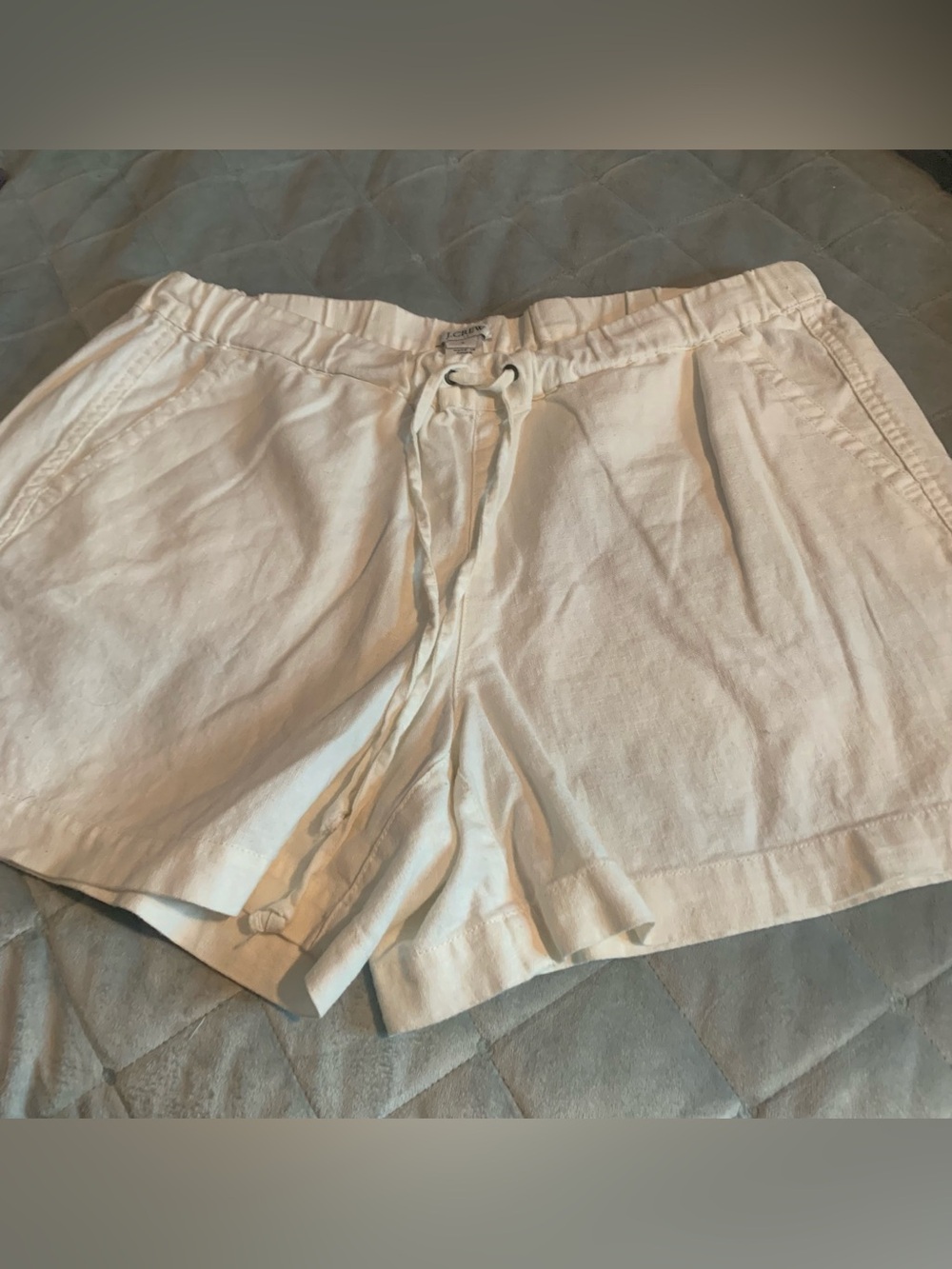 J. Crew Off-White Drawstring Linen-Blend Shorts
